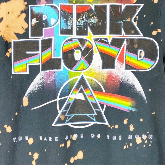 NEW Pink Floyd Crew Neck Bleach Dye Graphic Band Tee Shirt Black - Picture 2 of 4